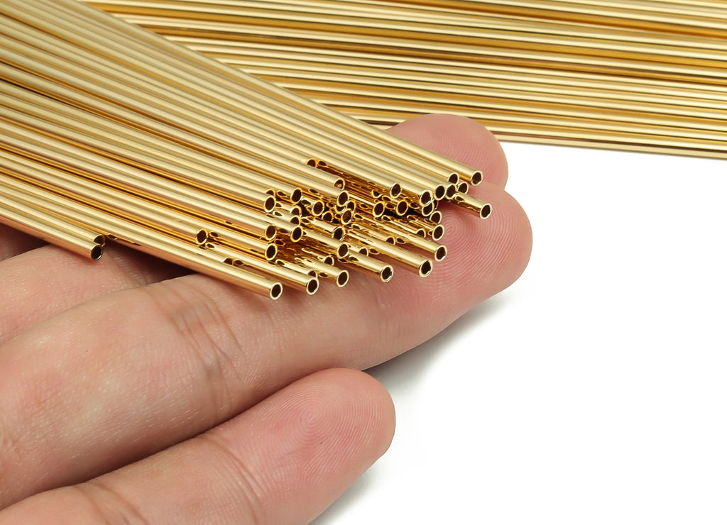 Brass Himmeli Tubes - Brass Himmeli DIY Tube Beads - Geometric Shapes - For Air Plants - 18k Real Gold Plated Brass -2x0.2x140mm-RGP4048-140 - DOMEDBAZAAR