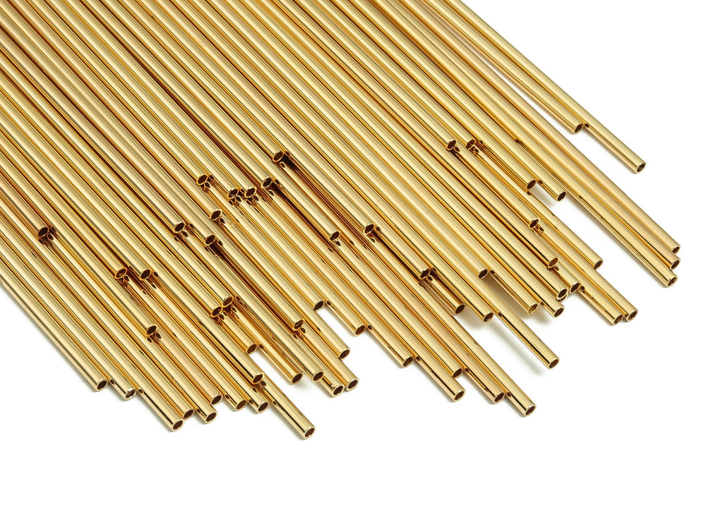 Brass Himmeli Tubes - Brass Himmeli DIY Tube Beads - Geometric Shapes - For Air Plants - 18k Real Gold Plated Brass -2x0.2x200mm-RGP4048-200 - DOMEDBAZAAR