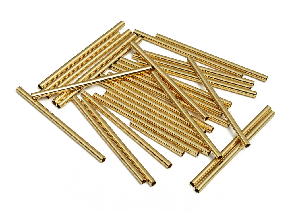 Brass Himmeli Tubes - Brass Himmeli DIY Tube Beads - Geometric Shapes - For Air Plants - 18k Real Gold Plated Brass -2.5x0.2x50mm-RGP4049-50 - DOMEDBAZAAR