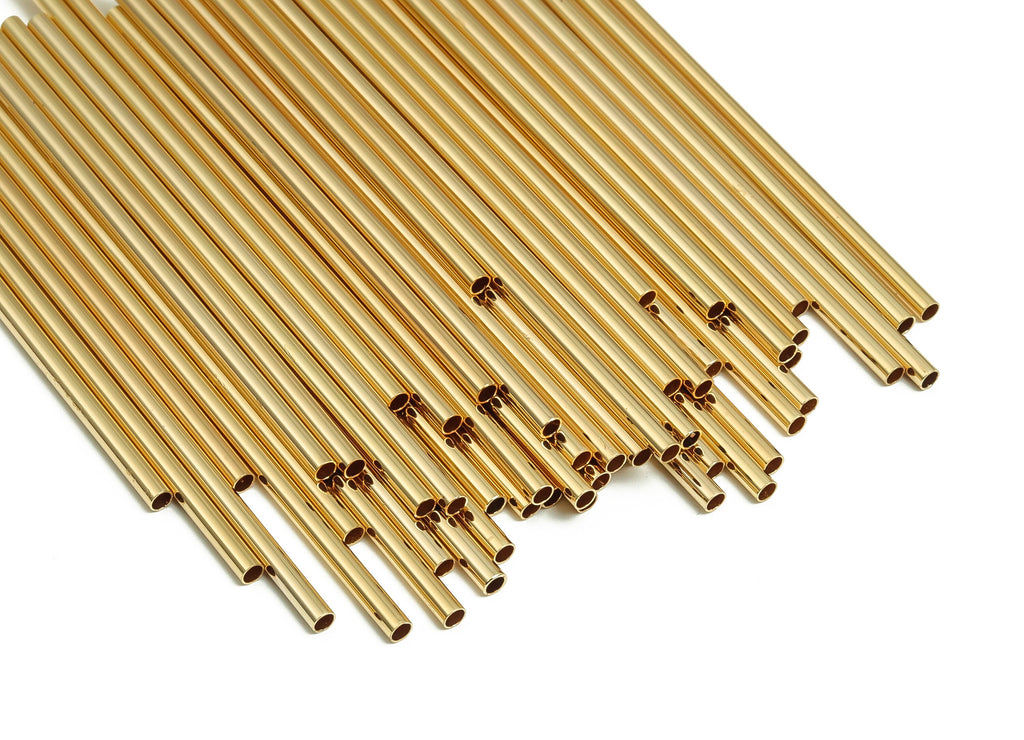 Brass Himmeli Tubes - Brass Himmeli DIY Tube Beads - Geometric Shapes - For Air Plants - 18k Real Gold Plated Brass -2.5x0.2x80mm-RGP4049-80 - DOMEDBAZAAR