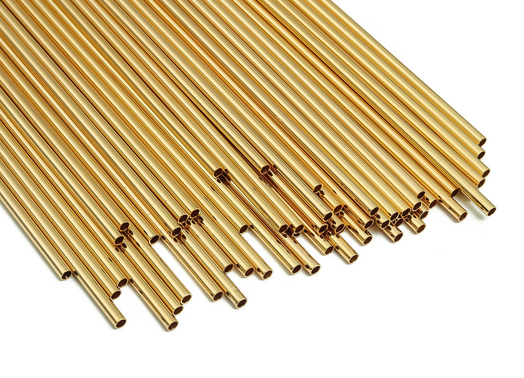 Brass Himmeli Tubes - Brass Himmeli DIY Tube Beads - Geometric Shapes - For Plants - 18k Real Gold Plated Brass -2.5x0.2x110mm- RGP4049-110 - DOMEDBAZAAR
