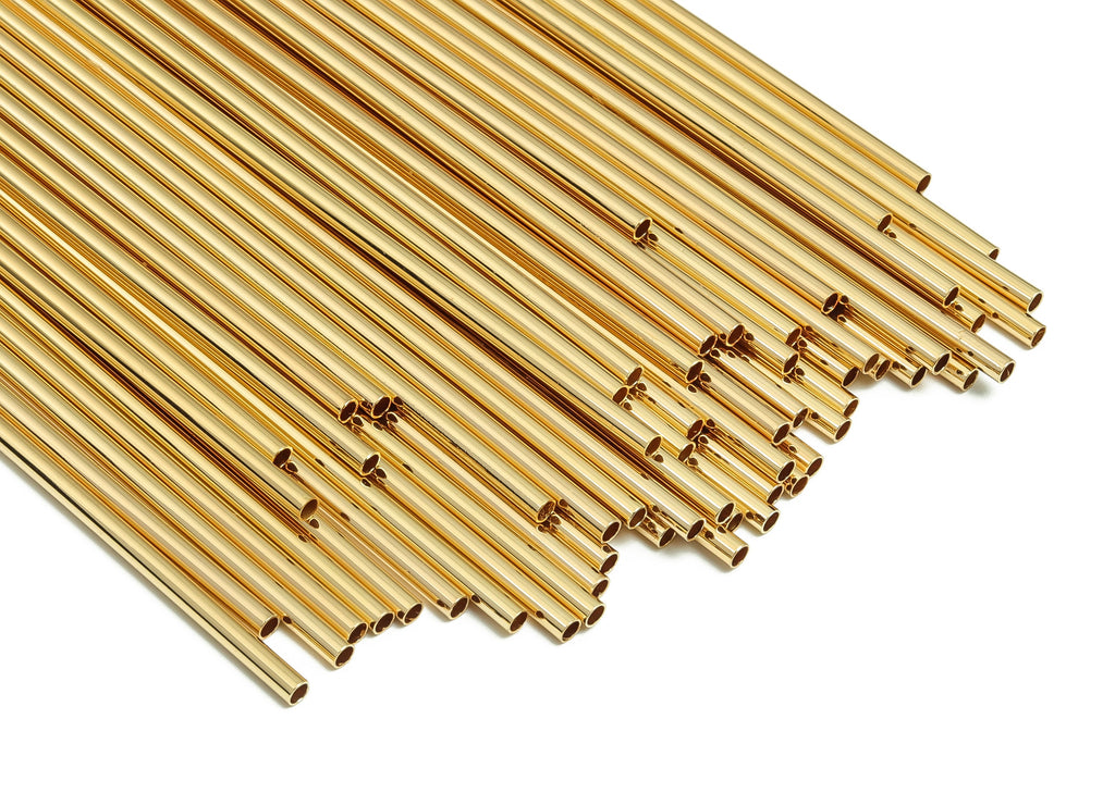 Brass Himmeli Tubes -Brass Himmeli DIY Tube Beads - Geometric Shapes - For Plants - 18k Real Gold Plated Brass -2.5x0.2x190mm- RGP4049-190 - DOMEDBAZAAR