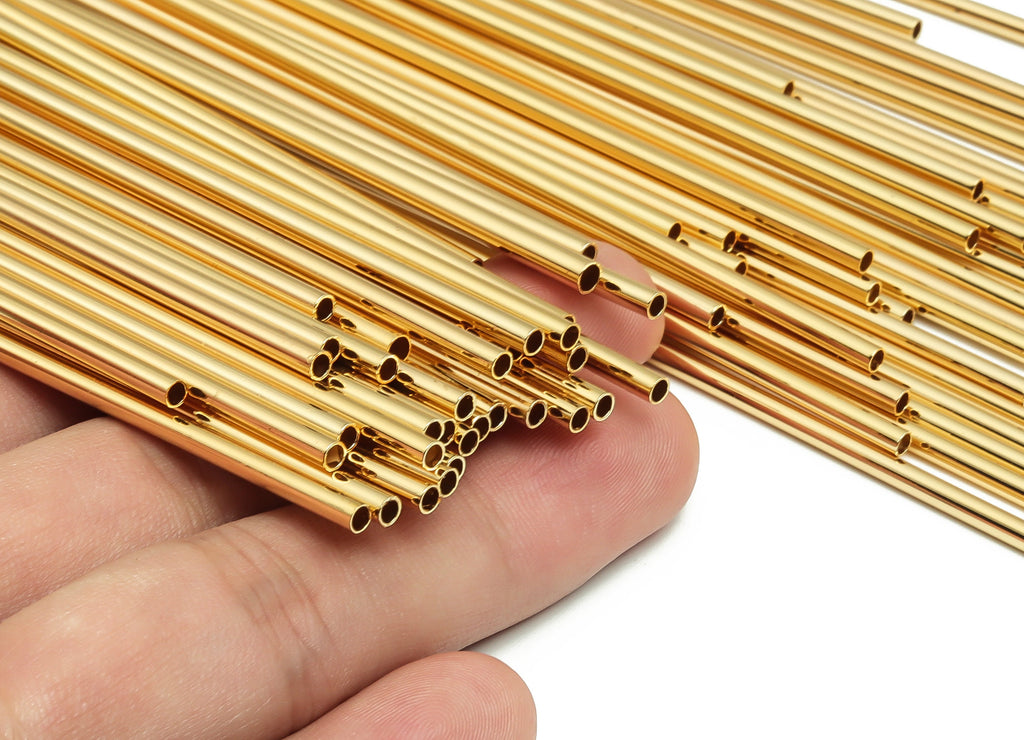 Brass Himmeli Tubes -Brass Himmeli DIY Tube Beads - Geometric Shapes - For Plants - 18k Real Gold Plated Brass -2.5x0.2x200mm- RGP4049-200 - DOMEDBAZAAR