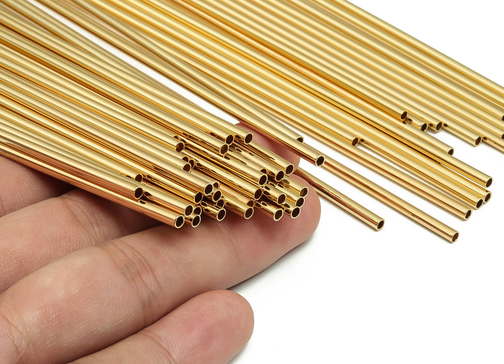 Brass Himmeli Tubes -Brass Himmeli DIY Tube Beads - Geometric Shapes - For Plants - 18k Real Gold Plated Brass -2.5x0.2x225mm- RGP4049-225 - DOMEDBAZAAR