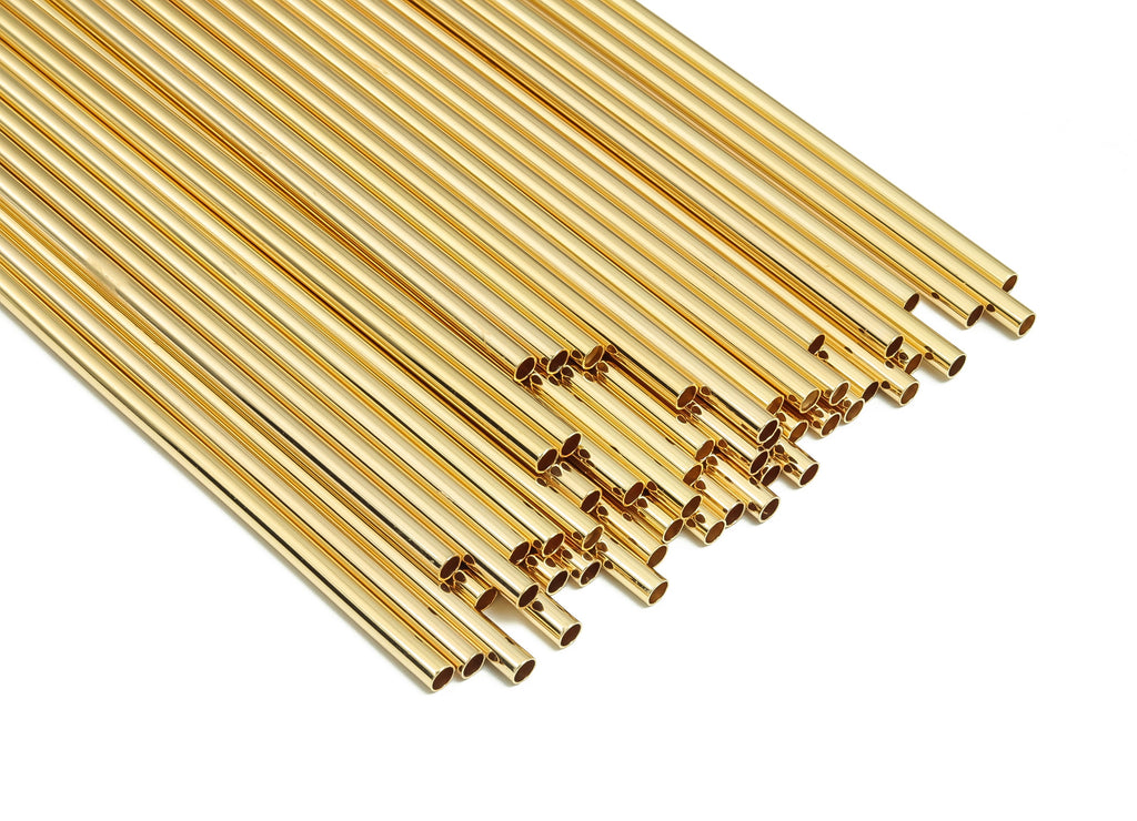 Brass Himmeli Tubes -Brass Himmeli DIY Tube Beads - Geometric Shapes - For Air Plants - 18k Real Gold Plated Brass-3.5x0.2x200mm-RGP4051-200 - DOMEDBAZAAR