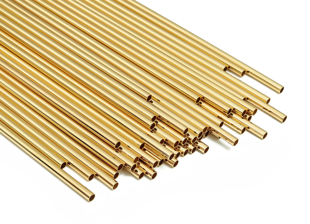 Brass Himmeli Tubes -Brass Himmeli DIY Tube Beads - Geometric Shapes - For Air Plants - 18k Real Gold Plated Brass-3.5x0.2x250mm-RGP4051-250 - DOMEDBAZAAR