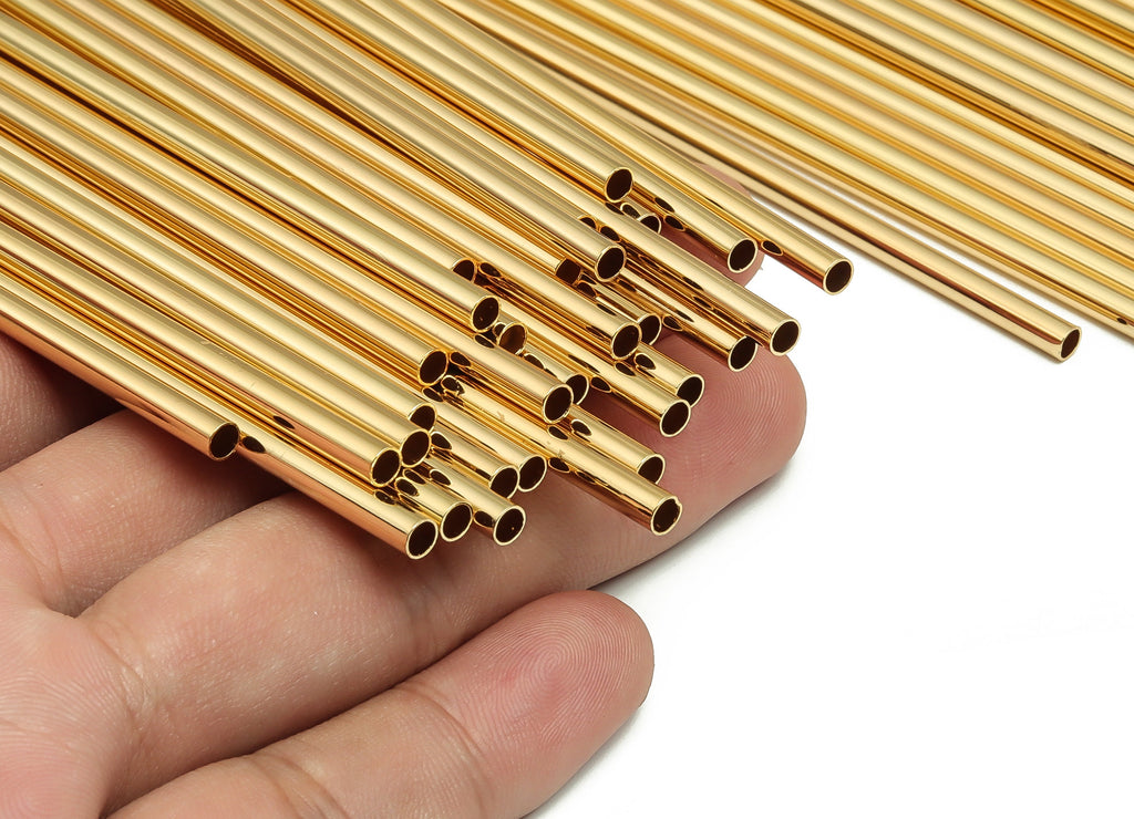 Brass Himmeli Tubes -Brass Himmeli DIY Tube Beads - Geometric Shapes - For Air Plants - 18k Real Gold Plated Brass-3.5x0.2x250mm-RGP4051-250 - DOMEDBAZAAR
