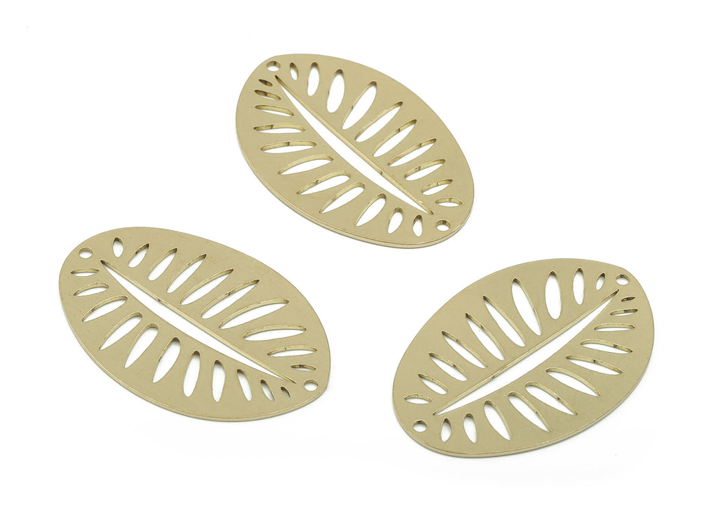 Brass Leaf Earring Connector - Raw Brass Oval Charms and Pendant - Laser Cut Charm - Jewelry Making Supplies - 34.78x23.33x0.69mm - PPA0057 - DOMEDBAZAAR