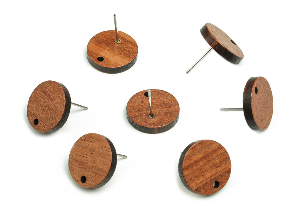 Walnut Wood Round Earring Stud - Walnut Wood Circle Post - 316 Stainless Steel - Jewelry Making Supplies - 15.14x15.14x2.9mm - BB1110 - DOMEDBAZAAR