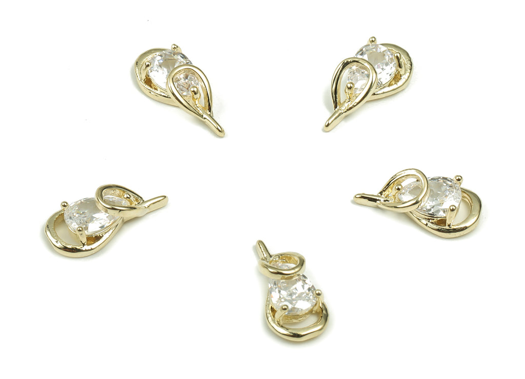 Brass Drop Earring Charms – Zircon Gold Dainty Drop Pendant - 18K Real Gold Plated Brass – Jewelry Supplies -11.95x5.63x3.81mm - RGP4144 - DOMEDBAZAAR