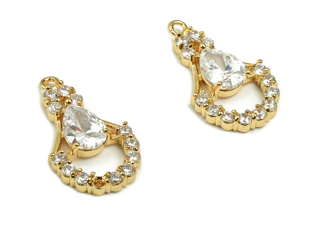 Brass Light Bulb Earring Charms With Zircons - Gold Light Bulb Pendant - 18K Real Gold Plated Brass - 21.59x12.47x4.19mm - RGP4141 - DOMEDBAZAAR