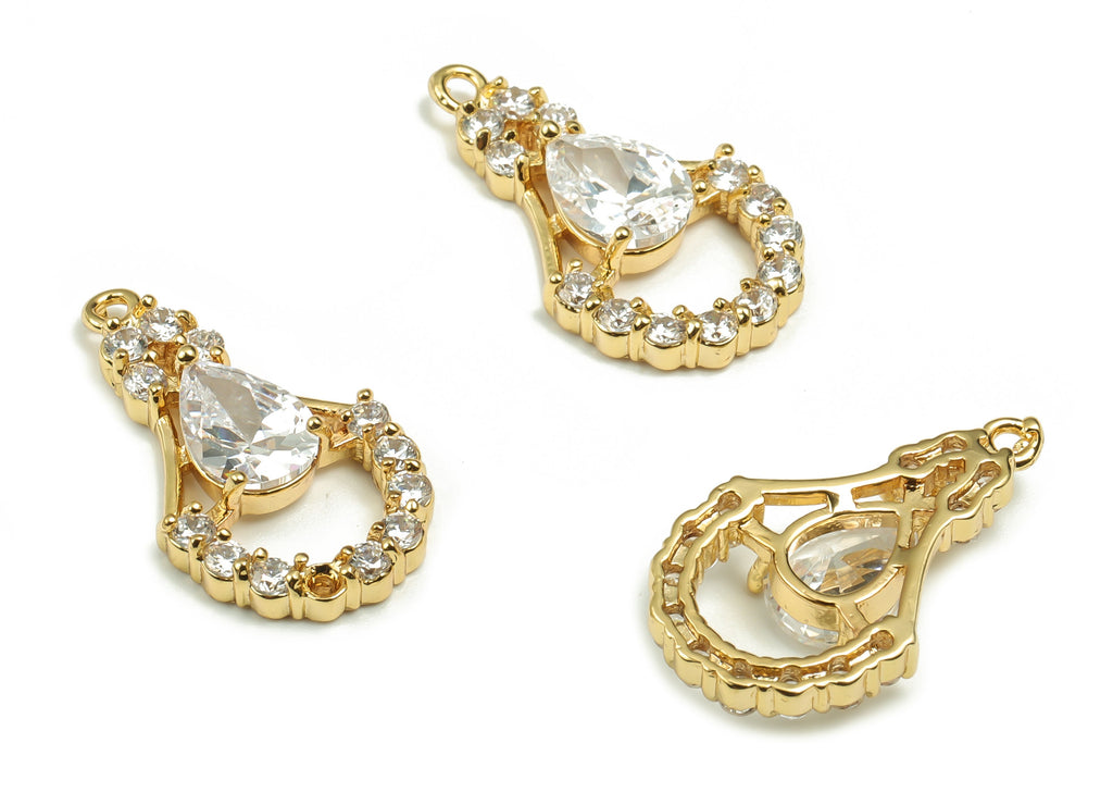 Brass Light Bulb Earring Charms With Zircons - Gold Light Bulb Pendant - 18K Real Gold Plated Brass - 21.59x12.47x4.19mm - RGP4141 - DOMEDBAZAAR