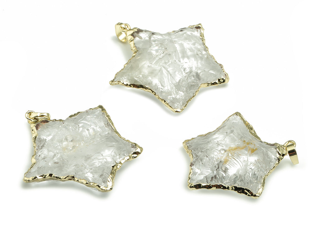 White Crystal Star Earring Charms - Brass Crystal Pendant - Natural Stone - Crystal Charm- Gold Tone Plating - 25.68x24.87x10.34mm - NS1459 - DOMEDBAZAAR