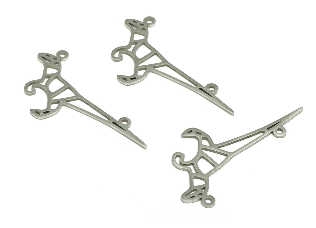 Dinosaur Necklace Charms – Dinosaur Connector -Stainless Steel Connector – Dino Pendant Charm –Jewelry Supplies - 42.27x17.89x0.9mm - SS1309 - DOMEDBAZAAR