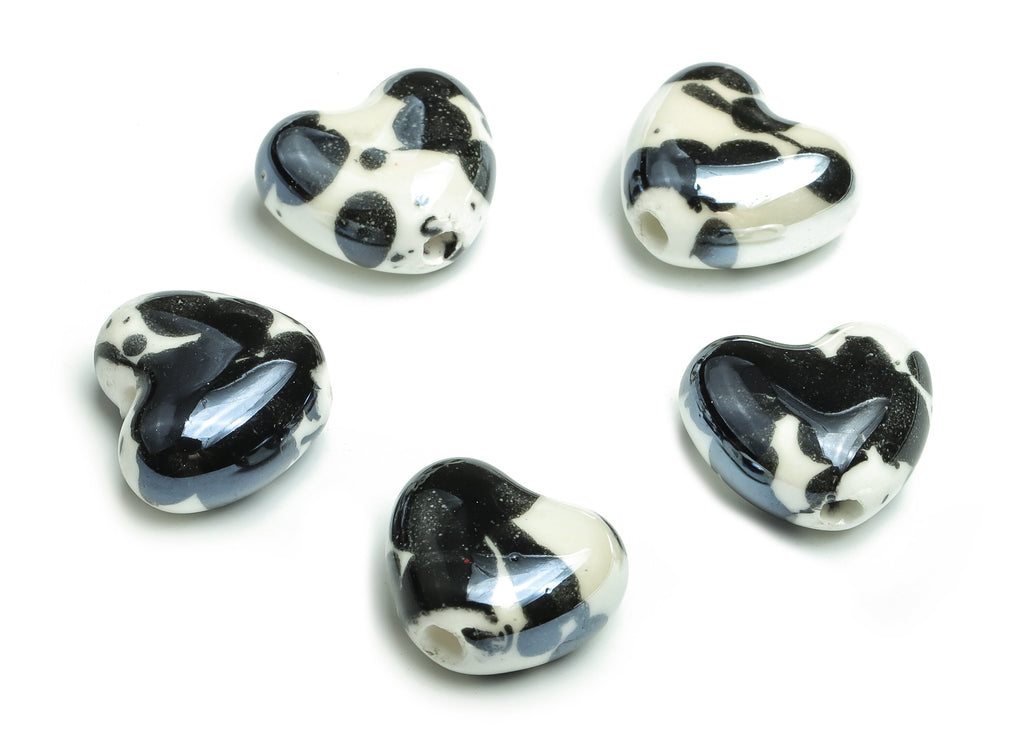 Glazed Ceramic Heart Beads - Carved Heart Beads - Handmade Beads - Necklace Beads - Connectors Beads - 21.12x13.38x10.71mm - NS1441 - DOMEDBAZAAR