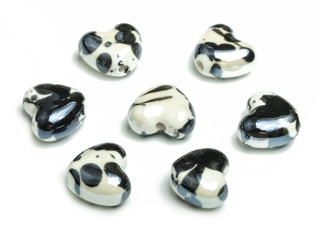 Glazed Ceramic Heart Beads - Carved Heart Beads - Handmade Beads - Necklace Beads - Connectors Beads - 21.12x13.38x10.71mm - NS1441 - DOMEDBAZAAR