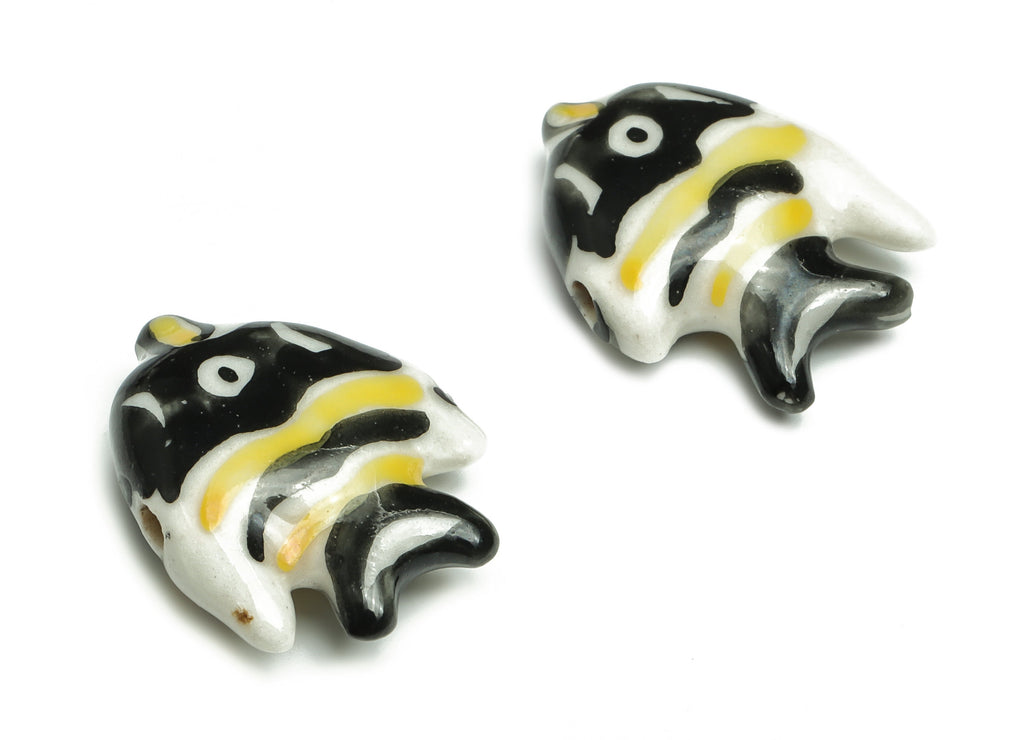 Glazed Ceramic Fish Beads - Carved Fish Beads - Handmade Beads - Necklace Beads - Connectors Beads - 21.92x16.85x6.81mm - NS1423B - DOMEDBAZAAR