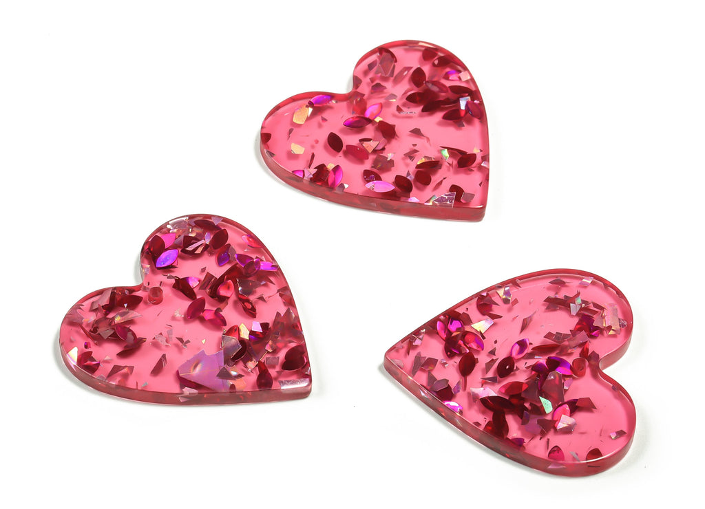 Acrylic Heart Earring Charms - Acrylic Heart Pendant - Silver Pink Foil&Confetti - Color Code: A437 - 31.92x31.3x2.88mm - AC1431-A437 - DOMEDBAZAAR