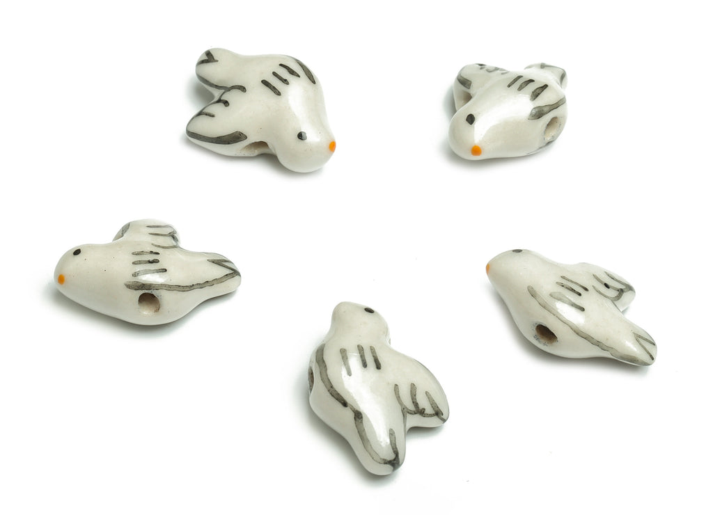 Glazed Ceramic Bird Beads - Carved  Bird Beads - Handmade Beads - Necklace Beads - Connectors Beads - 18.43x13.97x7.74mm - NS1448 - DOMEDBAZAAR