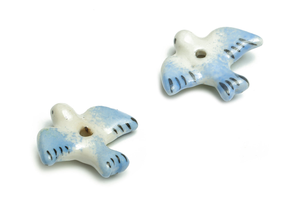 Glazed Ceramic Bird Beads - Carved  Bird Beads - Handmade Beads - Necklace Beads - Connectors Beads - 23.18x19.9x5.33mm - NS1424 - DOMEDBAZAAR