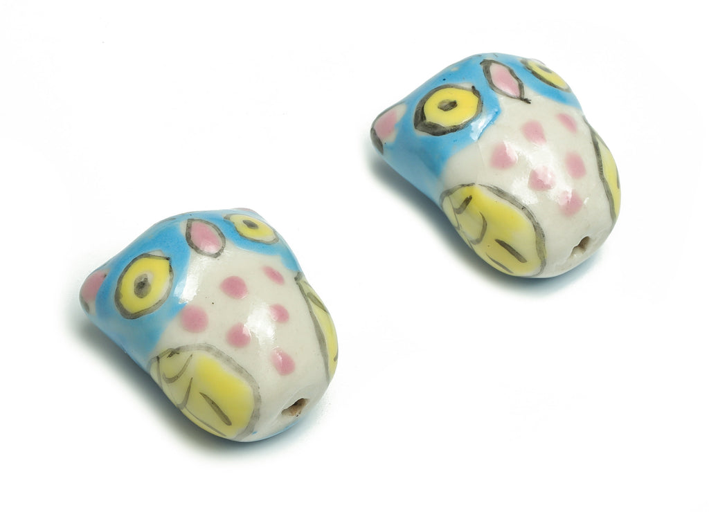 Glazed Ceramic Owl Beads - Carved Owl Beads - Handmade Beads - Necklace Beads - Connectors Beads - 20.66x18.91x12.58mm - NS1436 - DOMEDBAZAAR