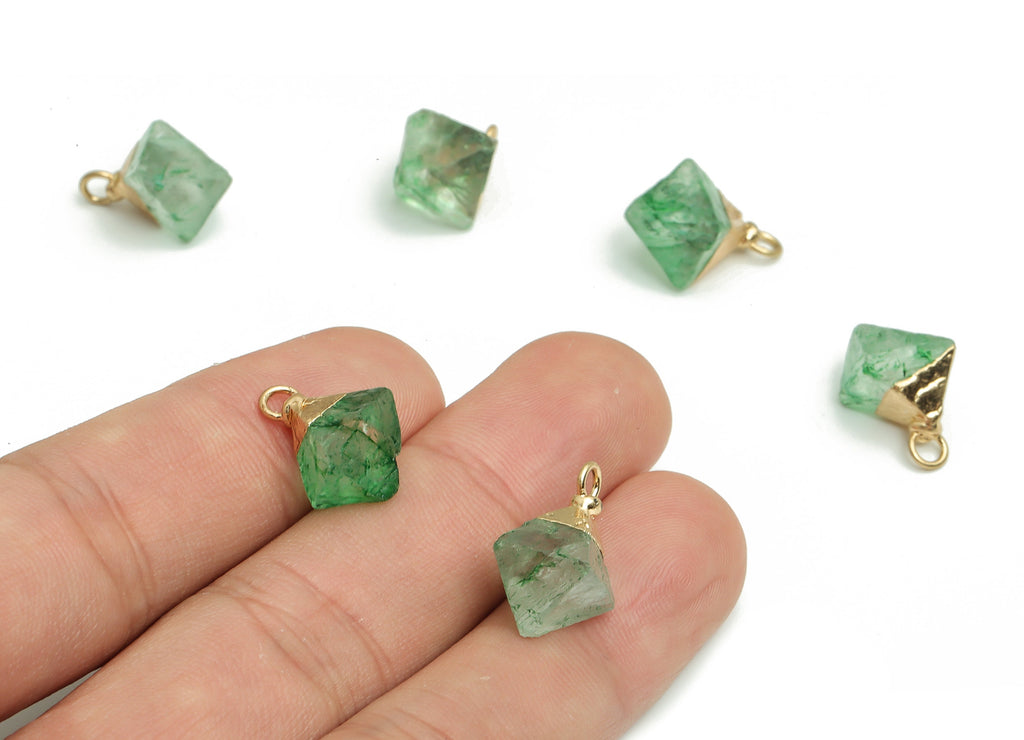 Green Fluorite Rhombic Earring Charm - Natural Stone - Iron Rhombic Pendant - Gold Tone Plated Alloy – Average Size - 16.7x13x13mm – NS1406 - DOMEDBAZAAR