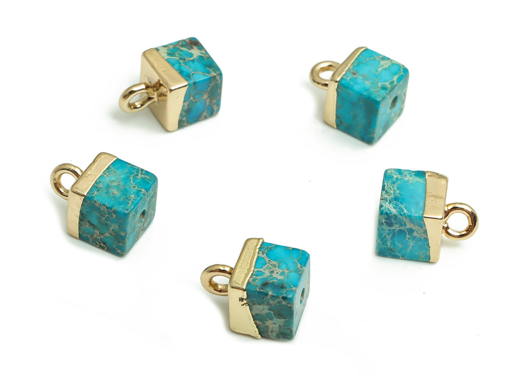 Imperial Pine Earring Charms - Iron Square Pendant - Natural Stone - Gold Tone Plated Alloy – Jewelry Supplies - 10.16x6.75x6.75mm – NS1407 - DOMEDBAZAAR