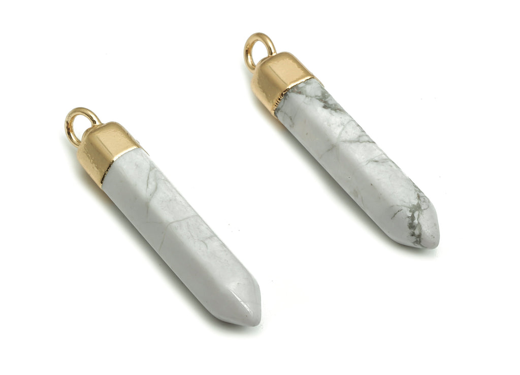 White Pine Stone Earring Charms - Iron Strip Pendant - Natural Stone - Gold Tone Plated Alloy – Jewelry Supplies - 9.9x5.79x5.79mm – NS1408 - DOMEDBAZAAR