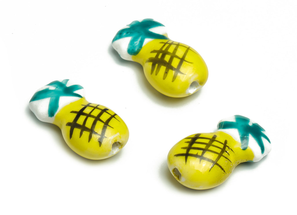 Glazed Ceramic Pineapple Beads - Carved Pineapple Beads - Handmade Beads - Necklace Beads - Connectors Beads - 18.43x13.97x7.74mm - NS1426 - DOMEDBAZAAR
