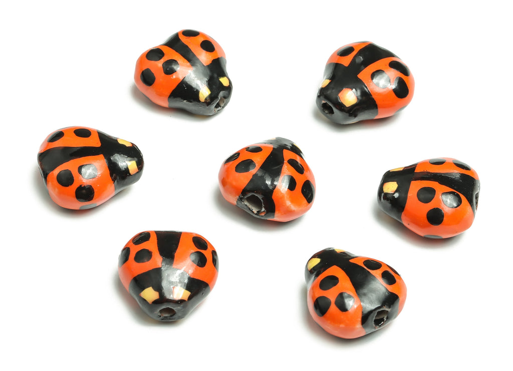 Glazed Ceramic ladybug Beads - Carved ladybug Beads - Handmade Beads - Necklace Beads - Connectors Beads - 15.2x15.15x9.01mm - NS1422E - DOMEDBAZAAR