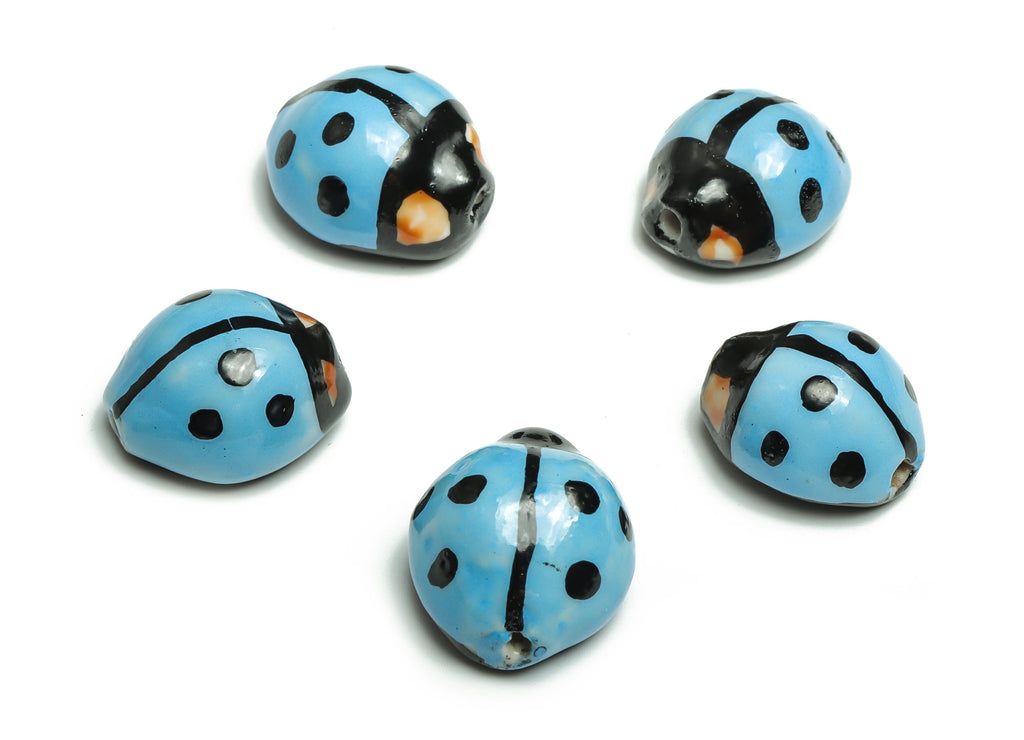 Glazed Ceramic ladybug Beads - Carved ladybug Beads - Handmade Beads - Necklace Beads - Connectors Beads - 17.73x15.48x10.2mm - NS1450 - DOMEDBAZAAR