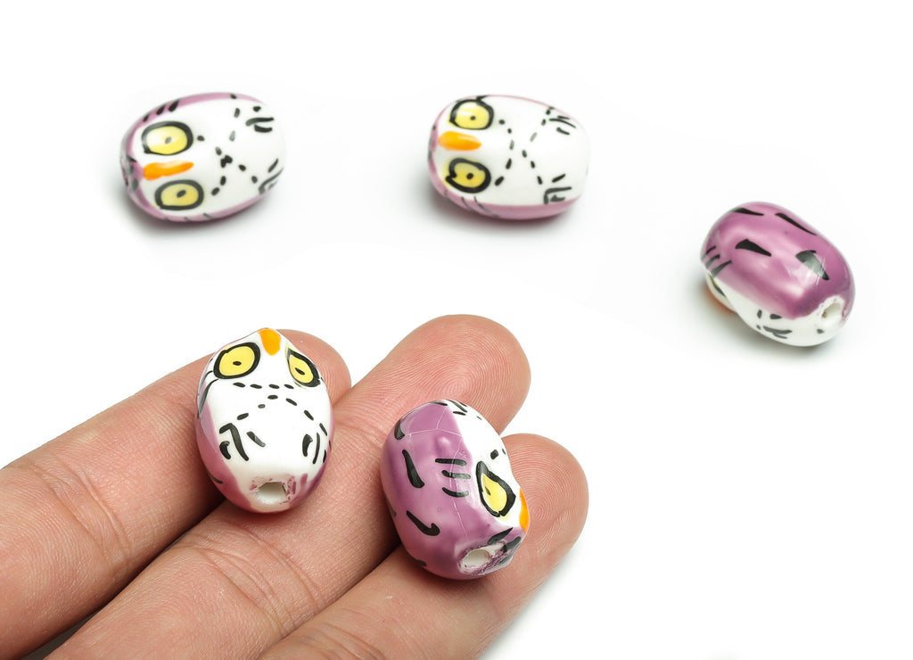 Glazed Ceramic Owl Beads - Carved Owl Beads - Handmade Beads - Necklace Beads - Connectors Beads - 21.88x16.83x16.02mm - NS1454 - DOMEDBAZAAR