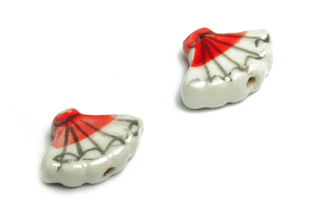 Glazed Ceramic Fan Beads - Carved Fan Beads - Handmade Beads - Necklace Beads - Connectors Beads - 18.44x13.34x5.08mm - NS1427 - DOMEDBAZAAR