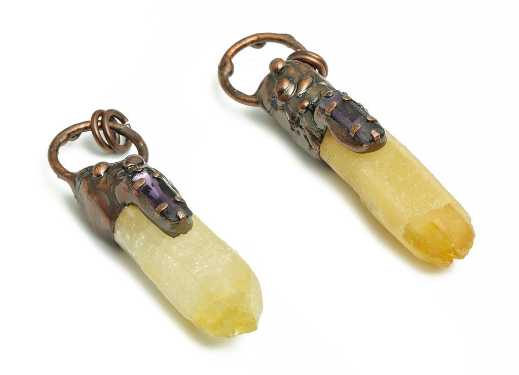 Amethyst Topaz Pendant Charm - Rough Amethyst with Chrysanthemum Stone - Jewelry Supplies - Average Size - 76.1x29.96x27.96mm - NS1398 - DOMEDBAZAAR
