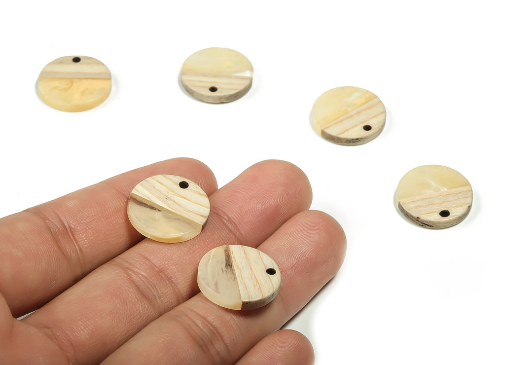 Walnut Wood Round Earring Charms - Resin Round Pendant - White&Coffee Resin Round - Jewelry Making Supplies - 17.93x17.93x3.03mm - BB1115 - DOMEDBAZAAR