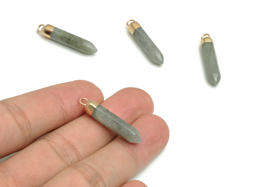 Flash Stone Spike Earring Charms - Iron Strip Pendant - Natural Stone - Gold Tone Plated Alloy – Jewelry Supplies - 30.51x6.3x6.3mm – NS1409 - DOMEDBAZAAR