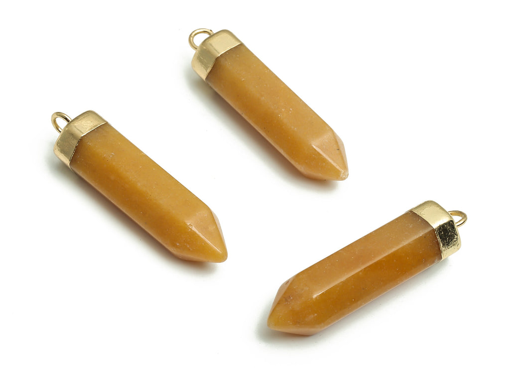 Huang Yushi Spike Earring Charms - Iron Strip Pendant - Natural Stone - Gold Tone Plated Alloy – Jewelry Supplies - 34.53x9.02x9mm – NS1414 - DOMEDBAZAAR