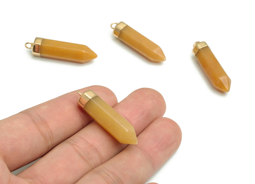 Huang Yushi Spike Earring Charms - Iron Strip Pendant - Natural Stone - Gold Tone Plated Alloy – Jewelry Supplies - 34.53x9.02x9mm – NS1414 - DOMEDBAZAAR
