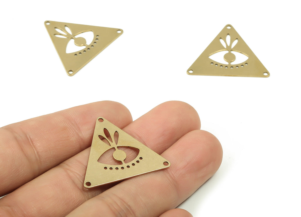 Raw Brass Triangle Connector - Brass Eye Pendant Charm - Laser Cut Charms - Geometric Charms - Jewelry Making -29.68x26.17x0.65mm- PPZ0005 - DOMEDBAZAAR