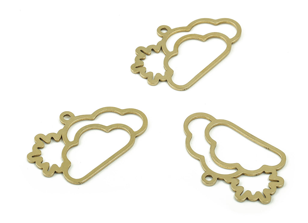 Brass Cloud Earring Charms - Raw Brass Sun Pendant - DIY Jewelry Making Supplies - 29.95x18.89x1.06mm - PPZ0042 - DOMEDBAZAAR