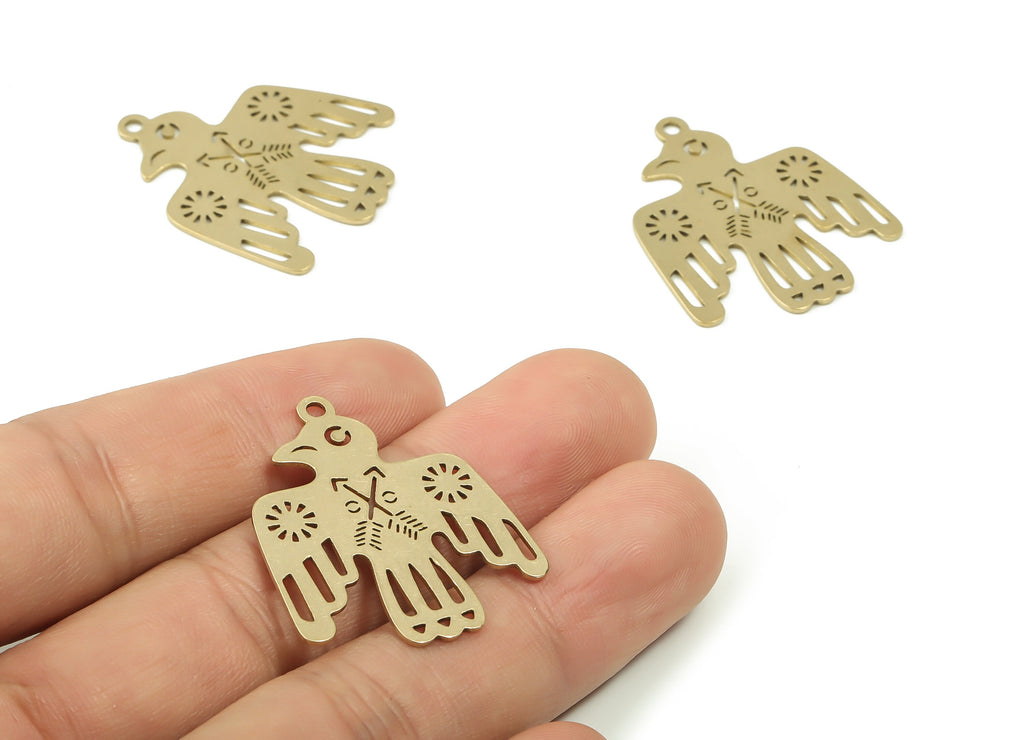 Brass Eagle Earring Charms - Raw Brass Bird Pendant Charm - Laser Cut Bird Charm - Jewelry Making Supplies -32.86x27.51x0.79mm- PPZ0006 - DOMEDBAZAAR