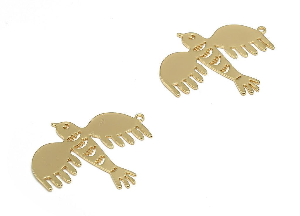 Brass Flying Bird Earring Charms - Gold Flying Bird Pendant - 18K Real Gold Plated Brass - Jewelry Supplies - 32.19x28.34x0.77mm - RGP4069 - DOMEDBAZAAR