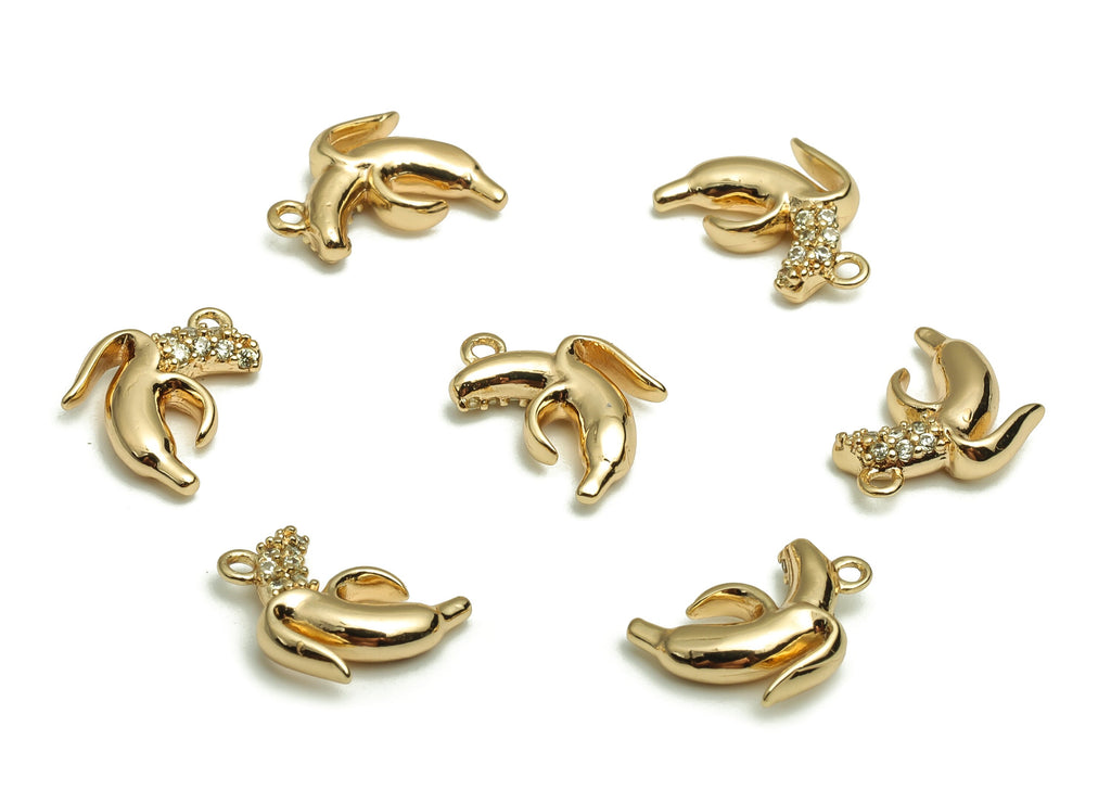 Brass Banana Earring Charms - Zircon Tiny Banana Pendant - 18K Real Gold Plated Brass - Jewelry Making Supplies - 11.33x7.85x2.8mm - RGP4073 - DOMEDBAZAAR