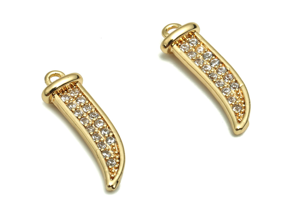 Brass Dagger Earring Charms With Zircons - Gold Dagger Pendant - 18K Real Gold Plated Brass - Jewelry Supplies - 15.35x4.85x1.28mm - RGP4125 - DOMEDBAZAAR