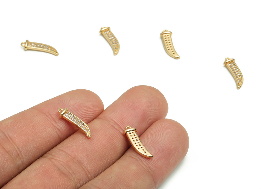 Brass Dagger Earring Charms With Zircons - Gold Dagger Pendant - 18K Real Gold Plated Brass - Jewelry Supplies - 15.35x4.85x1.28mm - RGP4125 - DOMEDBAZAAR