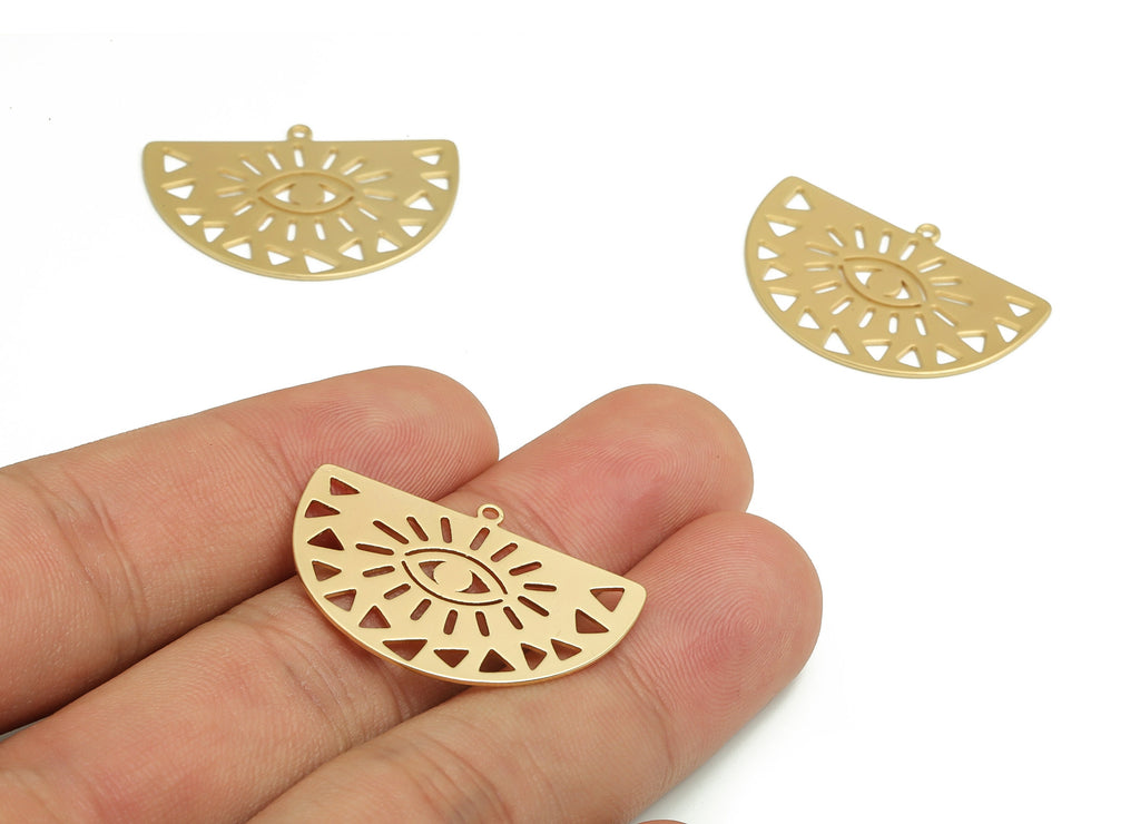 Brass Semicircle Earring Charms - Gold Half Moon Eye Pendant - 18K Real Gold Plated Brass - Jewelry Supplies - 30.03x20.87x0.64mm - RGP4058 - DOMEDBAZAAR