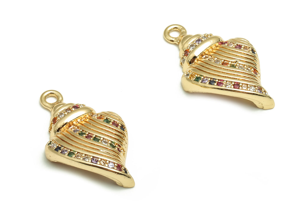 Brass Bells Earring Charms With Zircons - Gold Bells Pendant - 18K Real Gold Plated Brass - Jewelry Supplies - 21.04x12.24x3.64mm - RGP4122 - DOMEDBAZAAR
