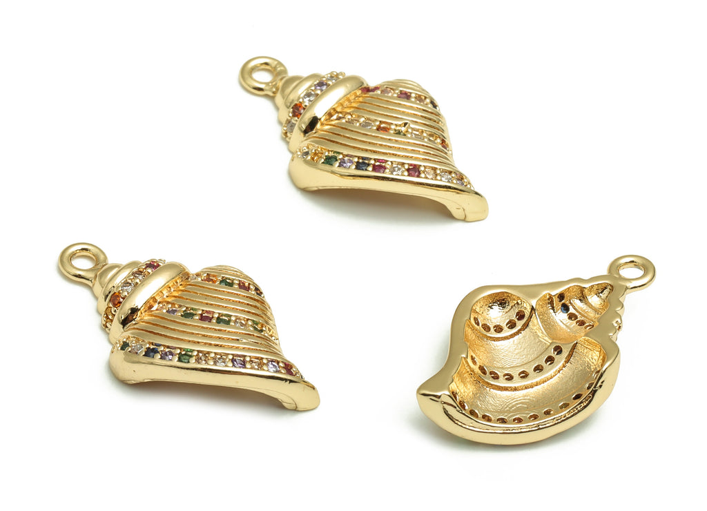 Brass Bells Earring Charms With Zircons - Gold Bells Pendant - 18K Real Gold Plated Brass - Jewelry Supplies - 21.04x12.24x3.64mm - RGP4122 - DOMEDBAZAAR