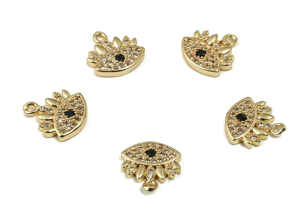 Brass Eye Earring Charms - Gold Zircon Eye Pendant Charm - 18K Real Gold Plated Brass - Jewelry Making Supplies -10.11x9.73x1.72mm- RGP4159 - DOMEDBAZAAR