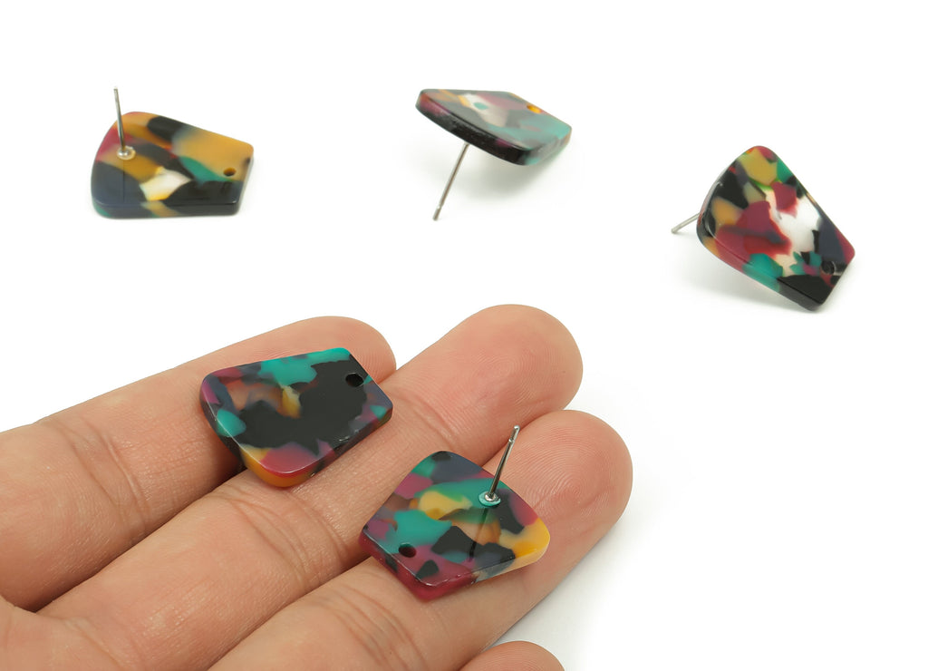 Acetate Trapezoid Earring Stud - Trapezoid Earring Post - 316 Surgical Stainless Steel - Color Code: A715 - 20.68x18.52x2.46mm - AC1591-A715 - DOMEDBAZAAR